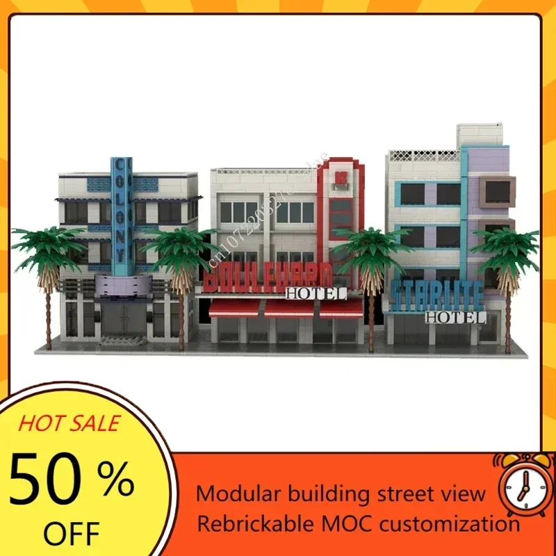3368PCS MOC Modular Ocean Drive Street View Custom Puzzle - Educational Technology DIY Creative Assembly Toy Holidays  Age