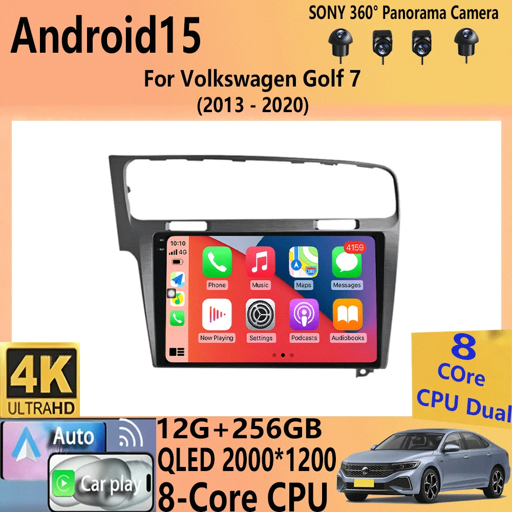 

Android 15 For Volkswagen Golf 7 2013-2020 MK7 Car Radio Multimedia Video Player Navigation GPS 5G WIFI Carplay Auto 360 Camera