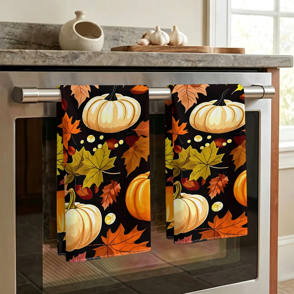 1pc/2pcs Autumn Pumpkin Maple Leaf Kitchen Towel-Super absorbent, reusable polyester dishcloths perfect for home decor, cooking,