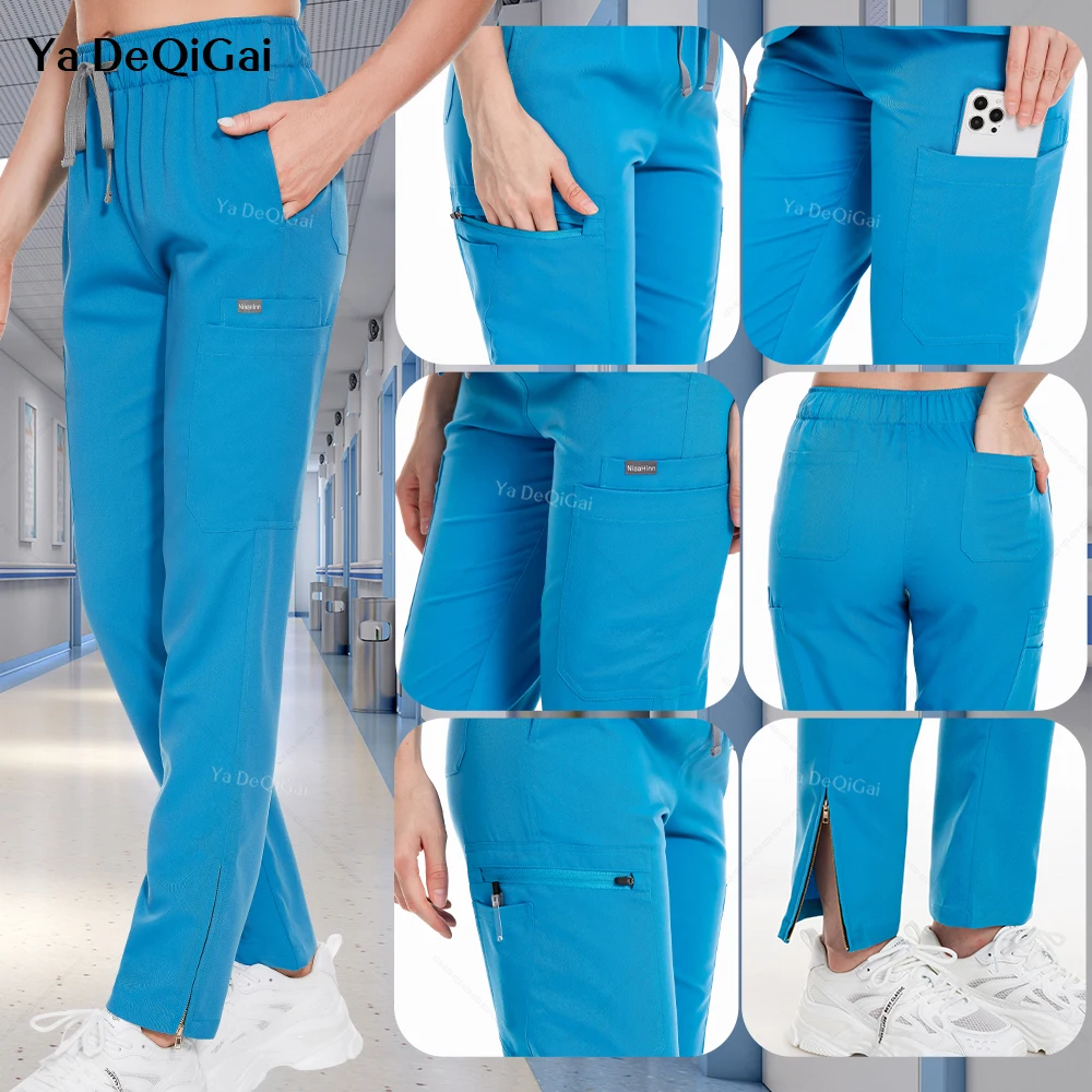 Blue Multicolor Medical Scrub Lab Beauty Salon Spa Work Trousers Jogging Pants Nurse Clinical Uniform Bottoms