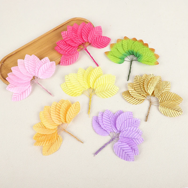 10Pcs Artificial Colorful Rose Leaves Simulated Silk Leaf Bouquet For Wreaths Fake Leaf Flower DIY Wedding Scrapbooking Decor