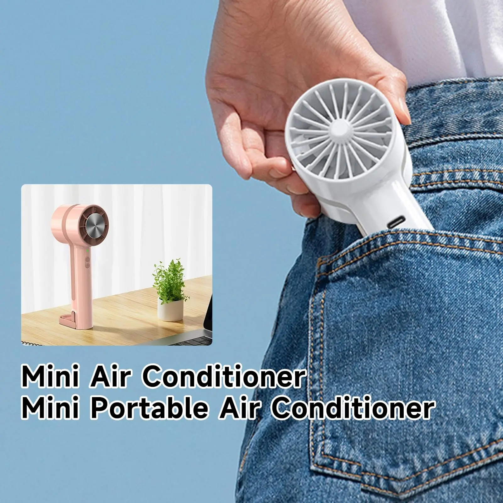 مروحة تبريد محمولة باليد مع لوحة تبريد ومراوح مكيف هواء محمولة وسرعة قابلة للتعديل وقابلة لإعادة الشحن