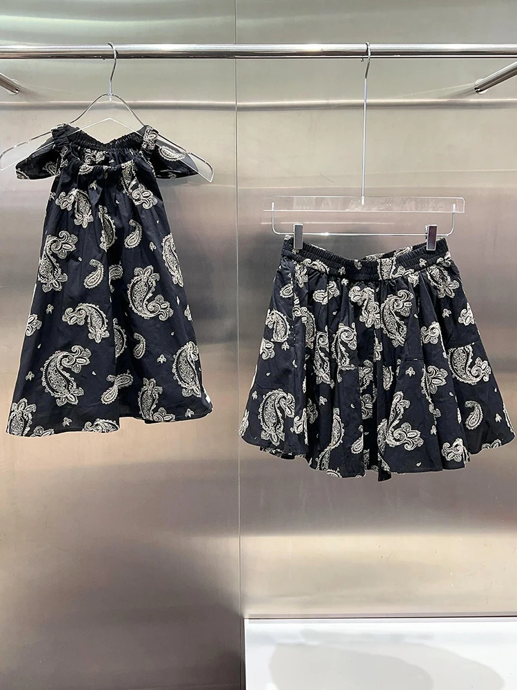 

High-End Summer Faion Set South Oil Women's Printed Knot Ne Vest irt Top f Skirt Ensemble Polyester Fiber