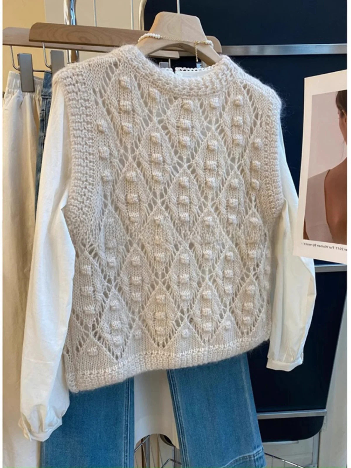 Women's Hollow out Camere Sweater Vest Open Cardigan Outerwear Layering ort Sle round Ne Single Button Spring New