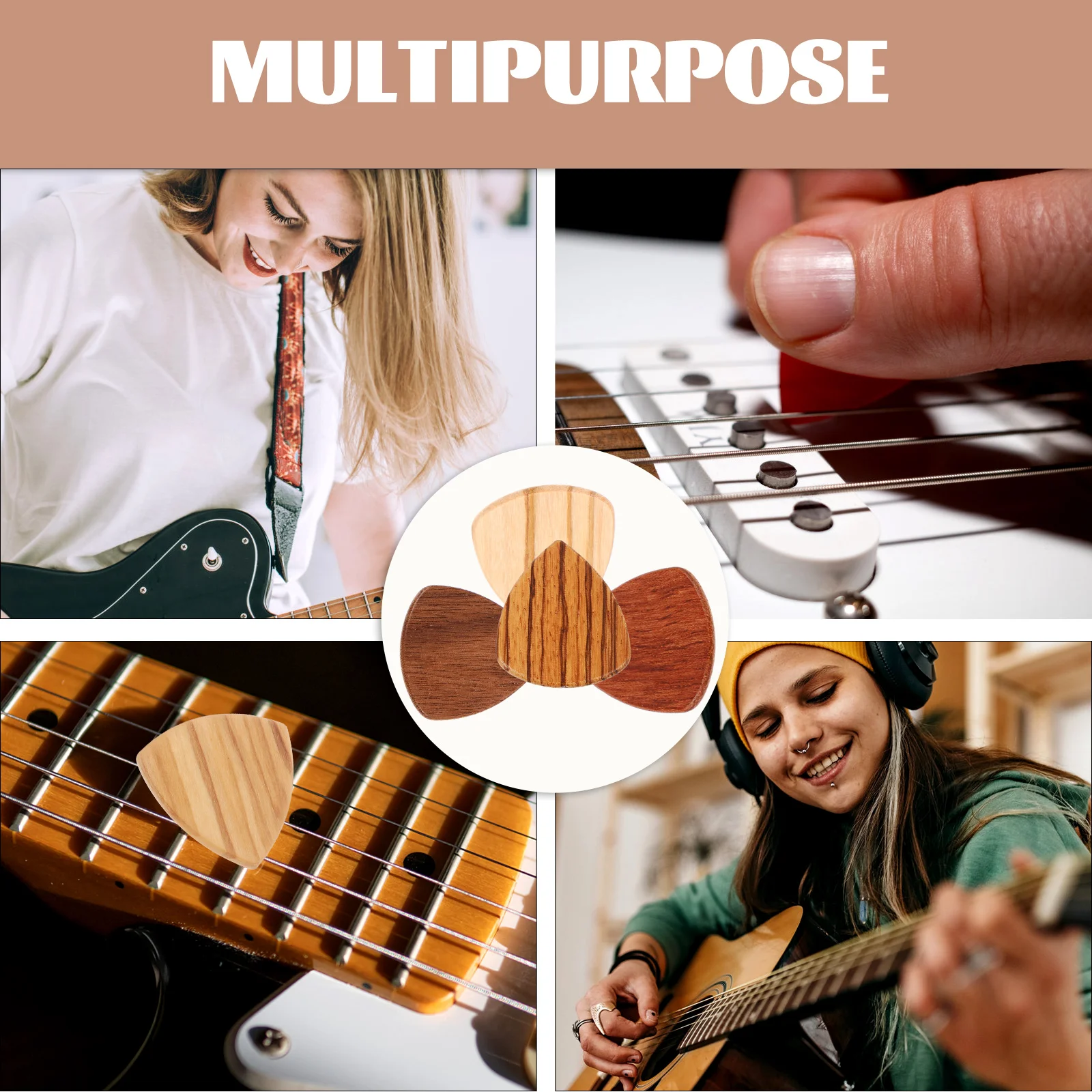 

4 pcs Guitar Picks Wooden Acoustic Electric Bass Handcrafted Durable Multi Lightweight For Guitars Accessories Folk