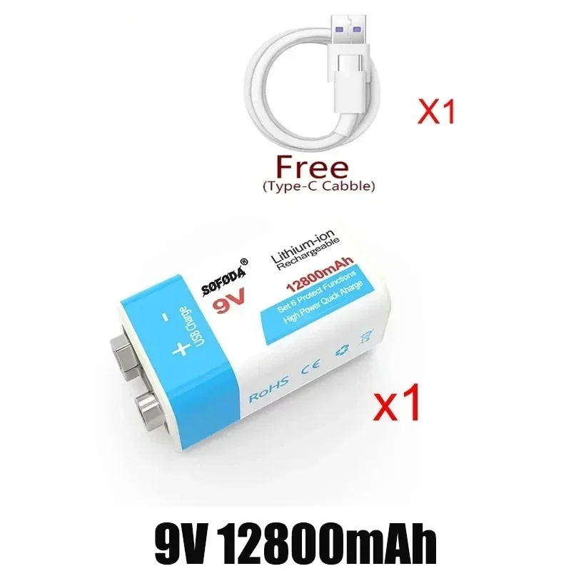 New 9V Rechargeable Battery 12800mAh 6F22 Micro USB 9v Li-ion Lithium Batteries for Multimeter Microphone Toy Remote Control KTV