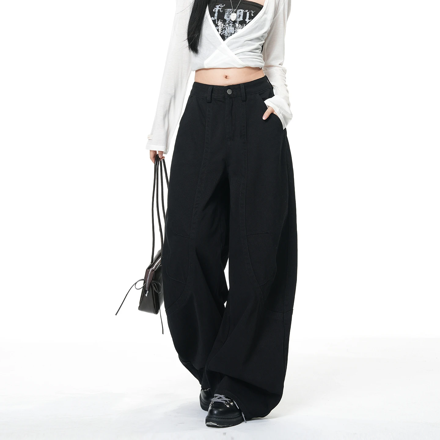 

Woman High Waist Slim Fit Wide Leg Jeans Female High Street Y2k 2000s Casual Pants Lady Fashion Black Blue Loose Denim Trouserse