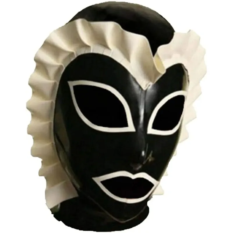 

Latex Hood with Lace Trim on Face Back Zipper Handmade Rubber Mask Cosplay Wear