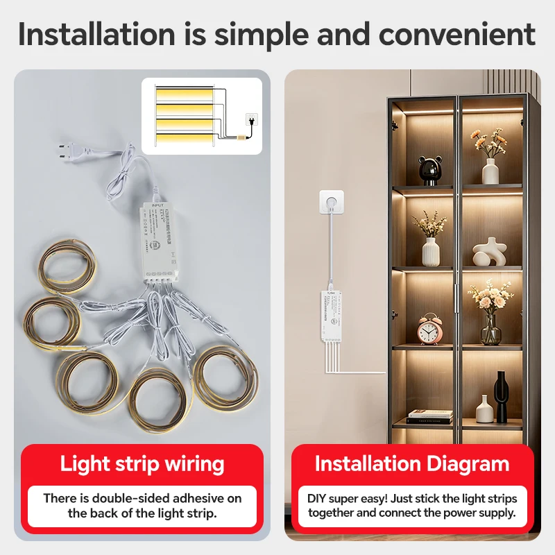 24V High Density COB LED Strip Light Kit with 2M DuPont Cable, No Soldering Required, Plug and Play for Cabinet and Shelf Lighti - view 4