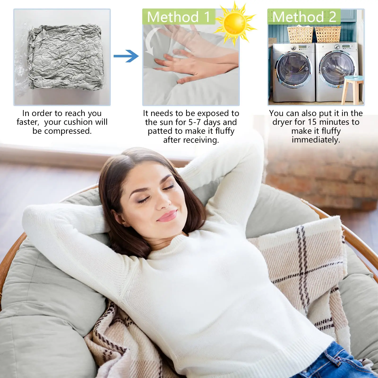 Plush Outdoor Papasan Cushion with Thick PP Cotton Fill for Hanging Chairs, Papasan Cushion, Swings & Rockers