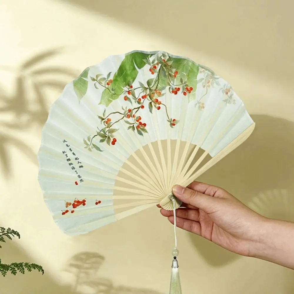 Traditional Vintage Folding Fan with Tassel Portable Handheld Fan New Chinese Style Decorative Hand Cranked Fan Party