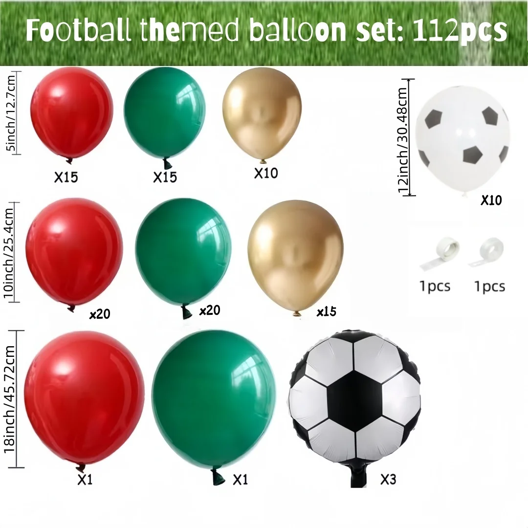 112Pcs Soccer Balloon Garland Kit |   Red, Green & Gold Football Birthday Party Decor for Soccer Fans 🎈