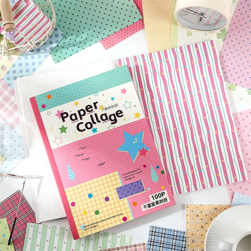 100sheets Paper Collage Series A4 Material Papers Dot Grid Pattern DIY Junk Journal Scrapbook Diary Background Decorative Paper