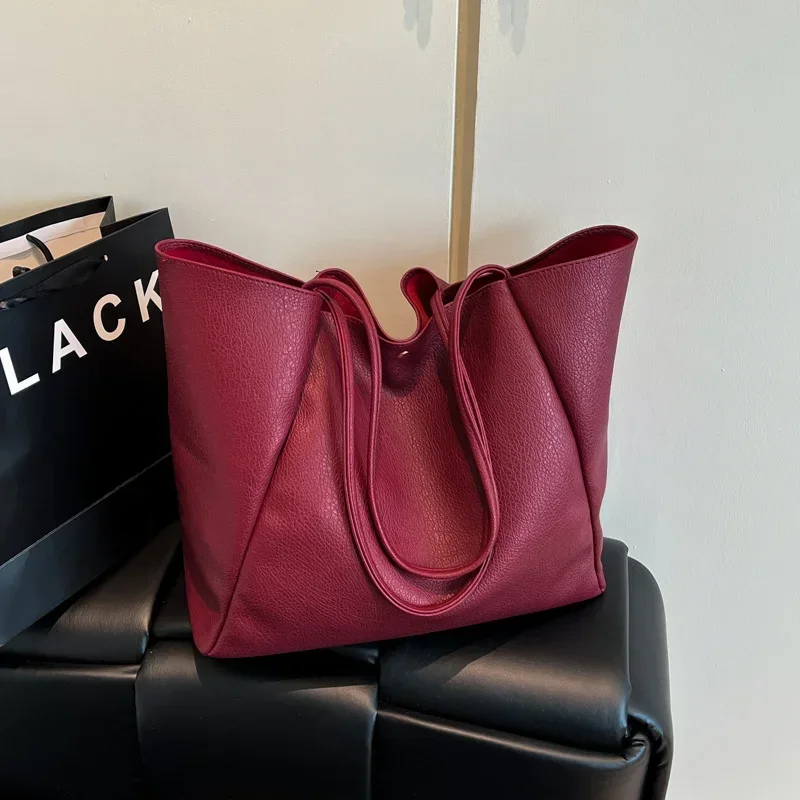 

2025 сверхбольшая вместительная однотонная сумка-тоут с застежкой, высокое качество, простые модные повседневные универсальные женские сумки на плечо в стиле поездок на работу