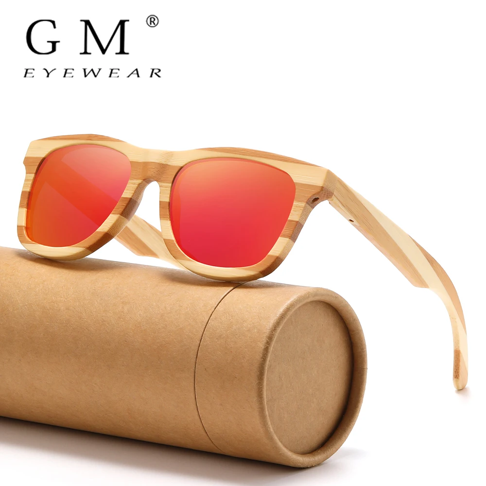 

GM Natural Zebra Bamboo Wooden Aduit Sunglasses Handmade Polarized Glasses Mirror Coating Lenses Eyewear With Gift Box W029