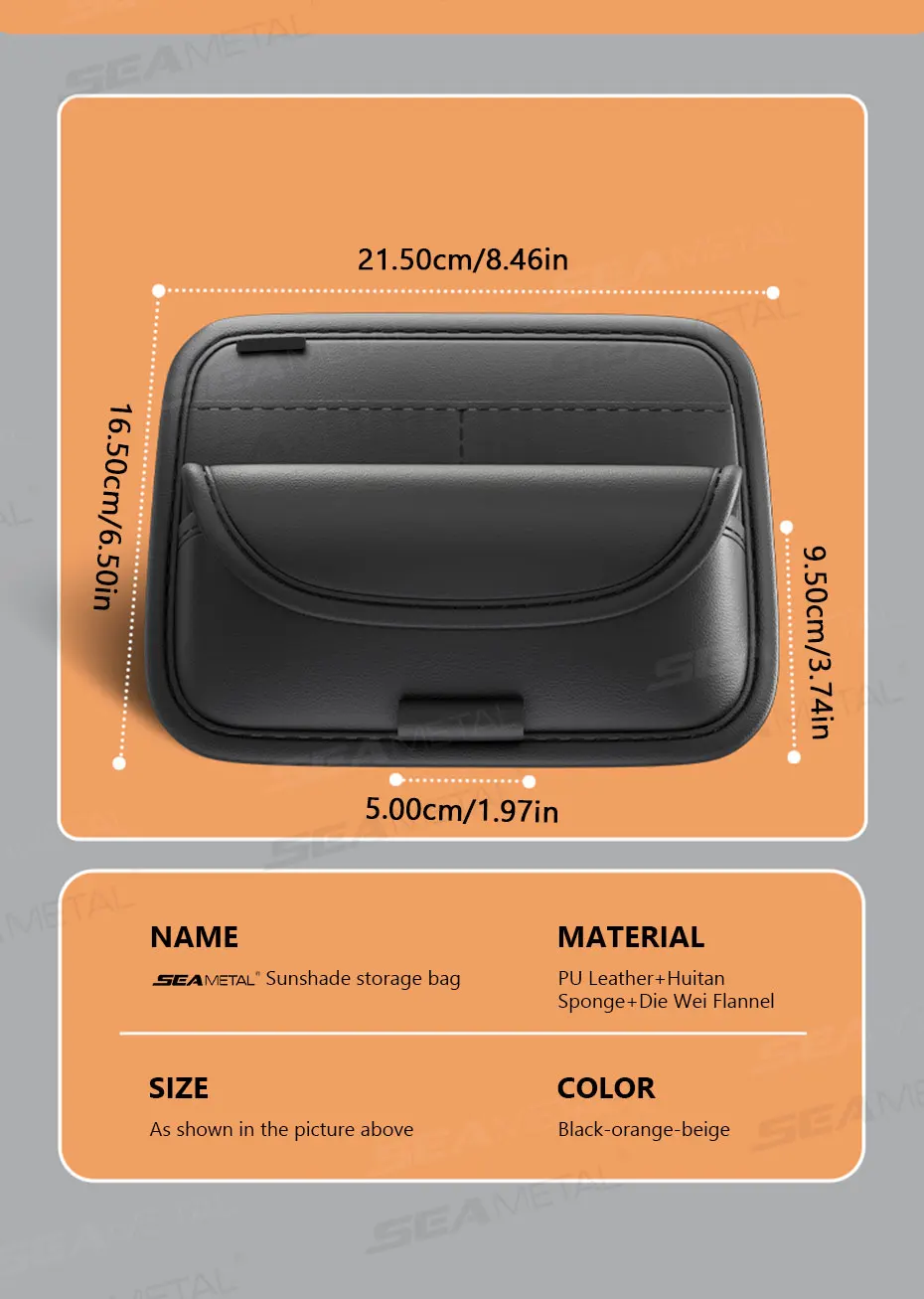 SEAMETAL Auto Sonnenschirm Gläser Tasche Pu Leder Auto Sonnenblende Karte Organizer Tragen-beständig Sonnenbrille Lagerung Tasche Zubehör – Detail 12