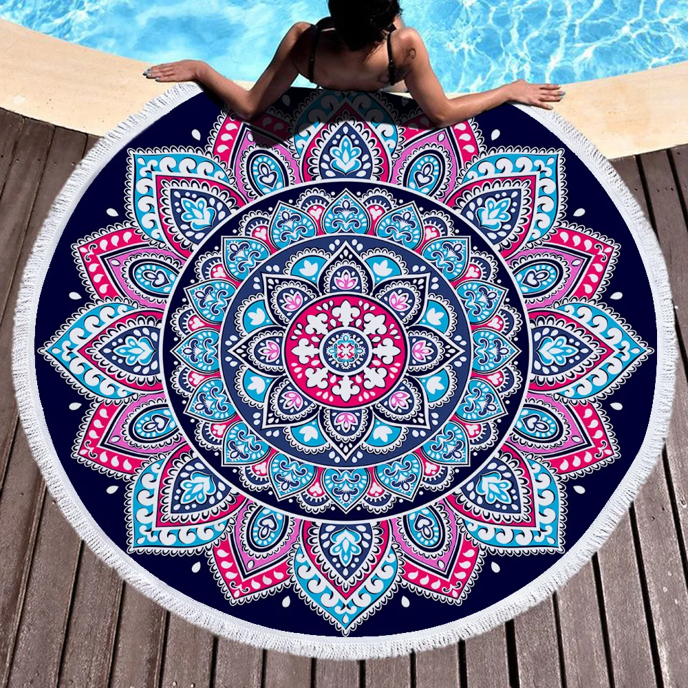 Imagem -04 - Mandala Imprimir Toalha de Praia Bohemian Round Microfiber Absorvente Respirável Toalha de Banho Franja Decorativa Holiday Mat Novo