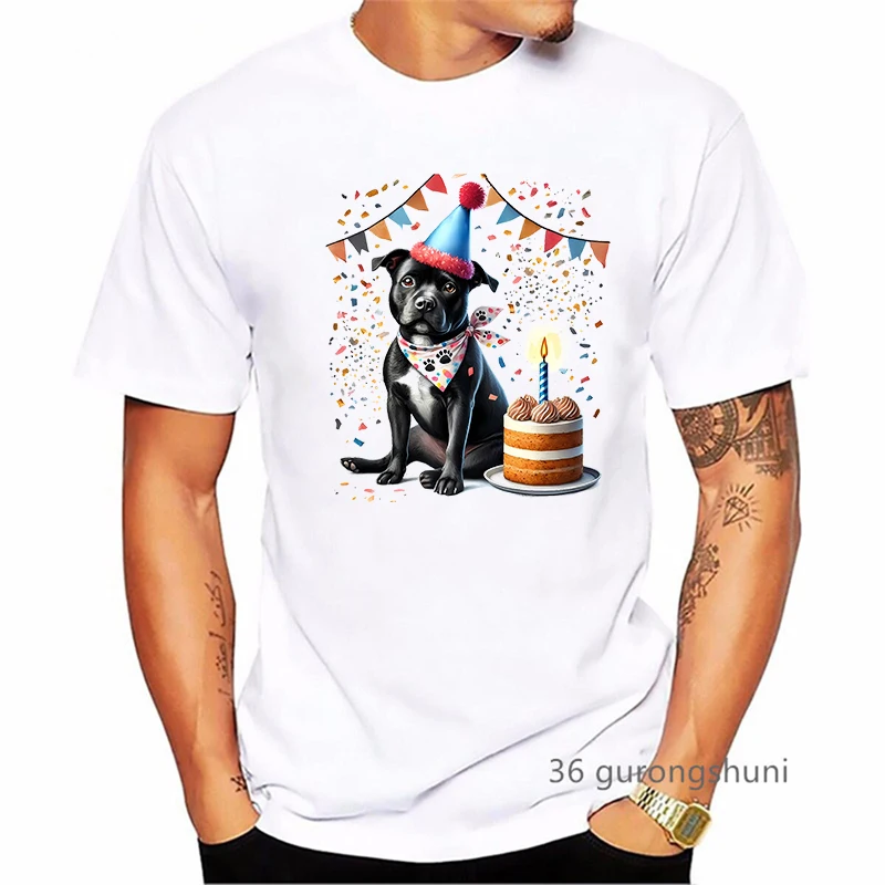 Staffordshire Bull Terrier Birthday Printed T Shirt Men'S Clothing Harajuku Kawaii Dog Lover Tshirt Homme Summer Tops Tee Shirt