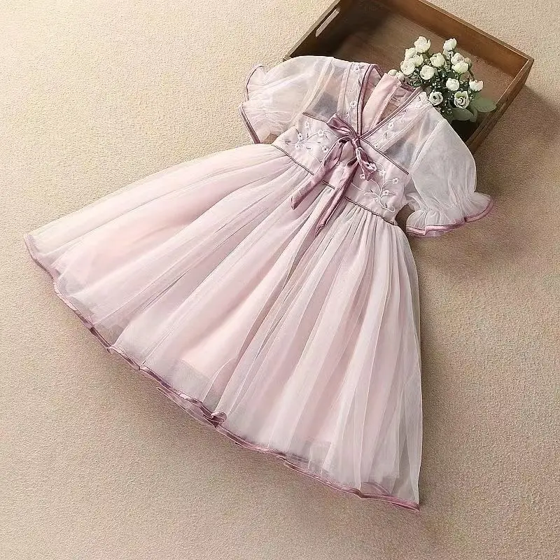 

Baby girl dress summer new style Chinese style children's mesh short sleeved princess dress ancient Hanfu