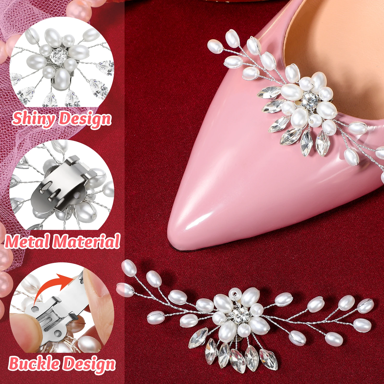 

2PCS Pearl Clips Crystal Rhinestone Decorations for Women Rhinestone Shoe Decoration Bridal Jewelry Shoe Accessories Bright