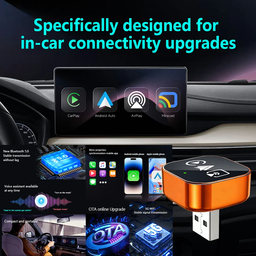 Picture 6: 2026 Upgrade 4-in-1 Wired to Wireless CarPlay Android Auto Adapter with Screen Mirroring ios CarPlay/Android Auto/Mirroring