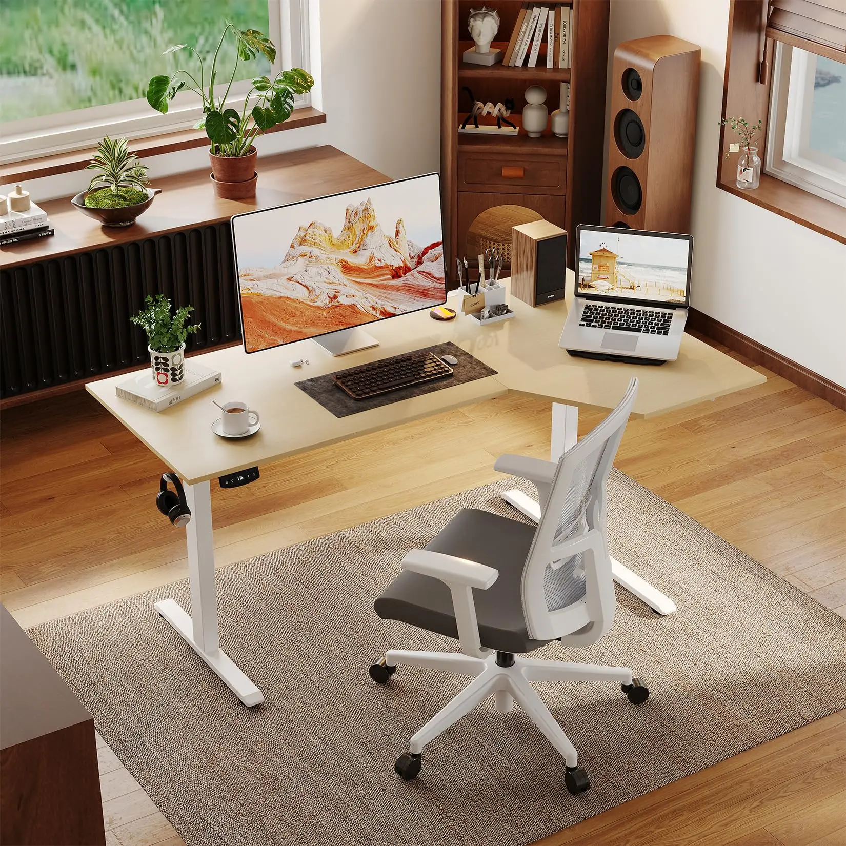 Ajustable en Altura de 59 x 35 Pulgadas – – Mesa de Escritura Ejecutiva para el Hogar o la Oficina – Estándar Estadounidense