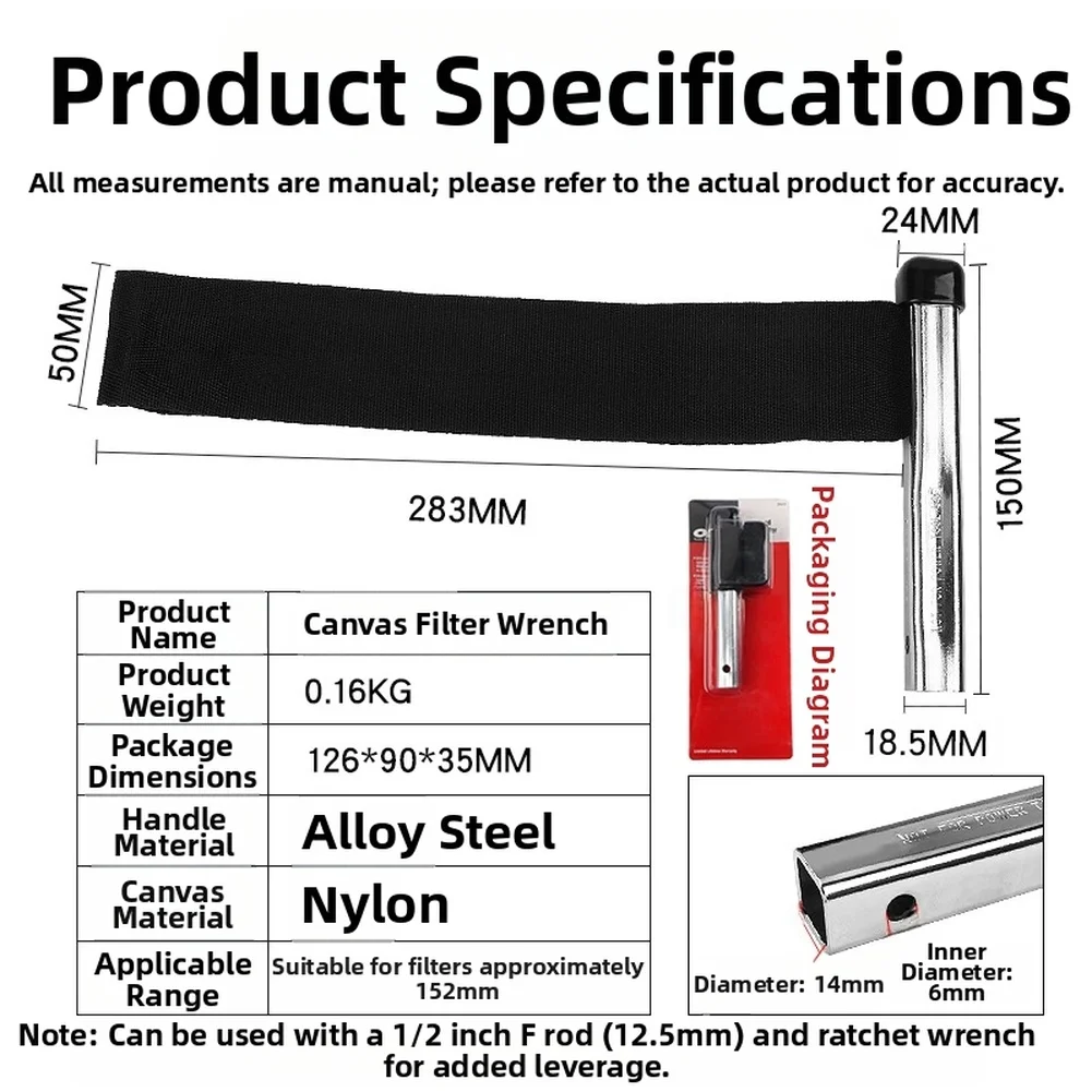 For Fuel Diesel Engine Oil Filter Wrench with Nylon Strap Design and 152MM Grip for Easy Filter Removal and Installation