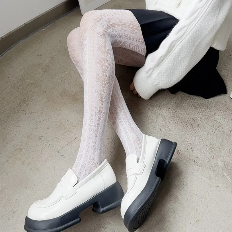 애니메이션 양말 로리타 걸스 하트 Fishnet 팬티 스타킹 의상 흰색 스타킹 JK 일본식 여성 섹시 할로우 나일론 스타킹