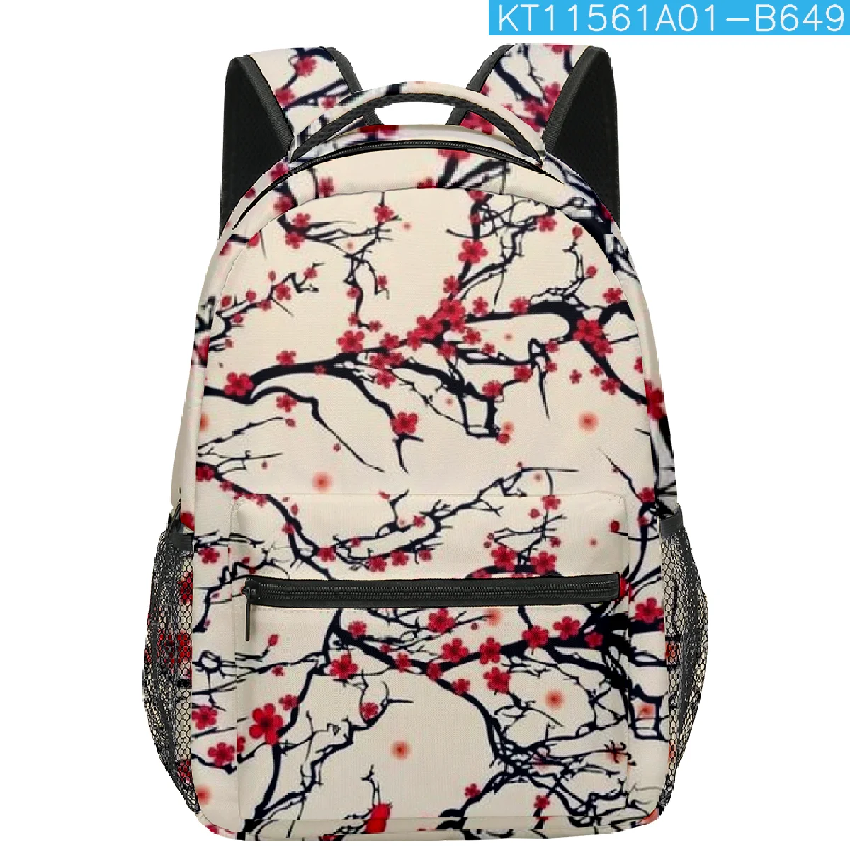 Cartoon Youthful School Bags Unisex Plum Blossom Chinese Elements Travel Bags 3D Print Oxford Notebook Shoulder Backpacks