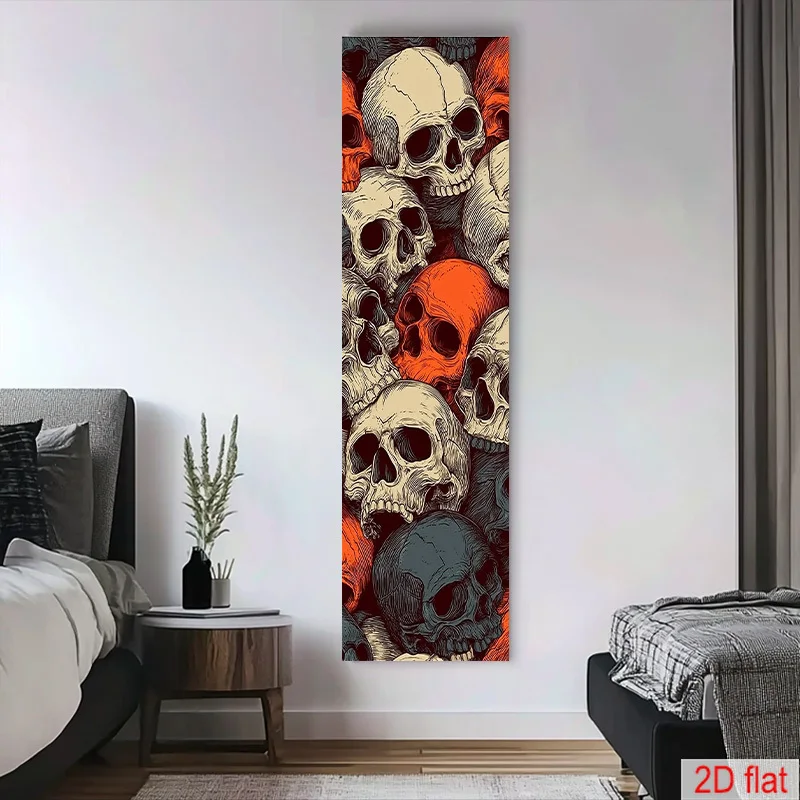 1pc Gothic Vertical Wall Tapestry with Skull & Bone, Macabre Hanging Cloth Panel, Modern Minimalist Fabric Decor for Living Room