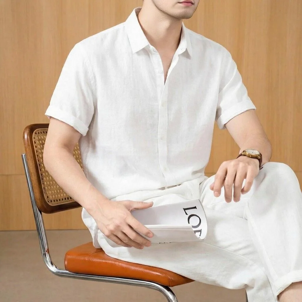Lightweight Cotton Linen Men's Short Sleeve Shirt Comfortable Breathable Casual Summer Shirt Versatile Stylish Autumn Shirt