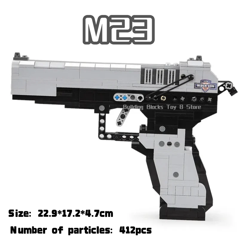 مدينة الشرطة التقنية سلاح عسكري مسدس M23 اللبنات للنار رصاصة بندقية نموذج لعبة الطوب للأطفال هدية الكريسماس #1