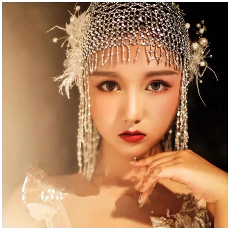 1920s Beaded Cap Headpiece Belly Dance Accessory Exotic Cleopatra Hairpiece for Women Gatsby Themed Party Wedding Headwear