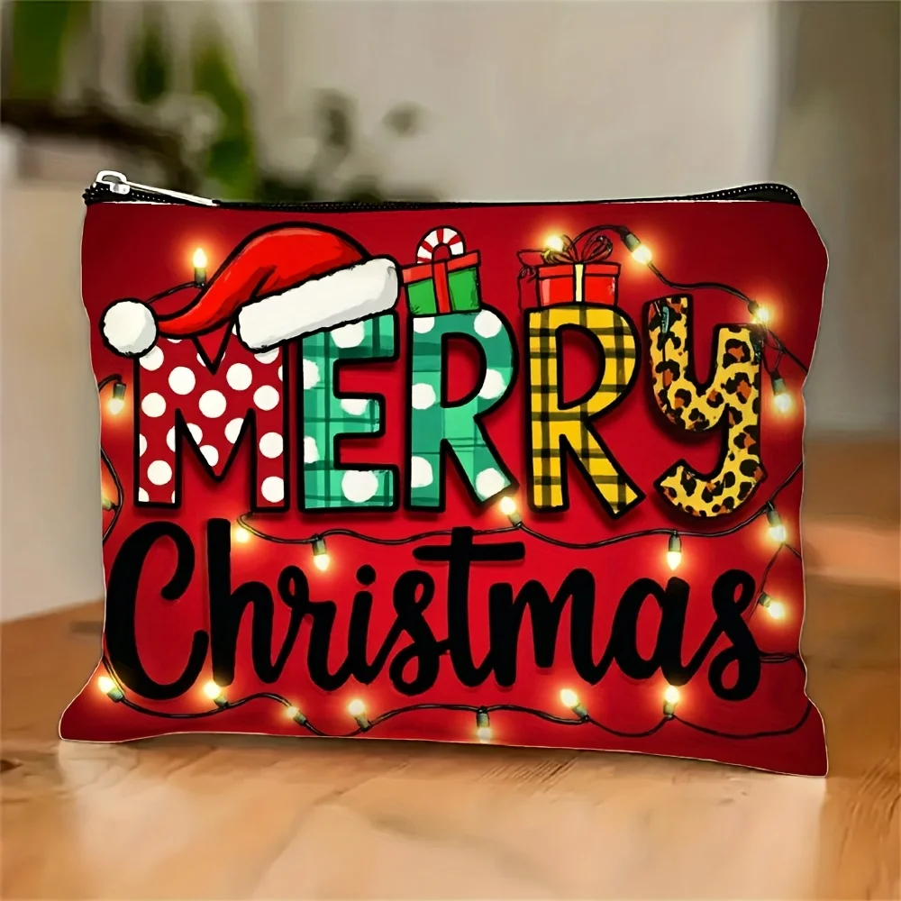 

A Christmas-themed Makeup Bag- Multifunctional Zipper Pouch, Jewelry Storage Bag, Perfect Travel Zipper Small Storage Bag.
