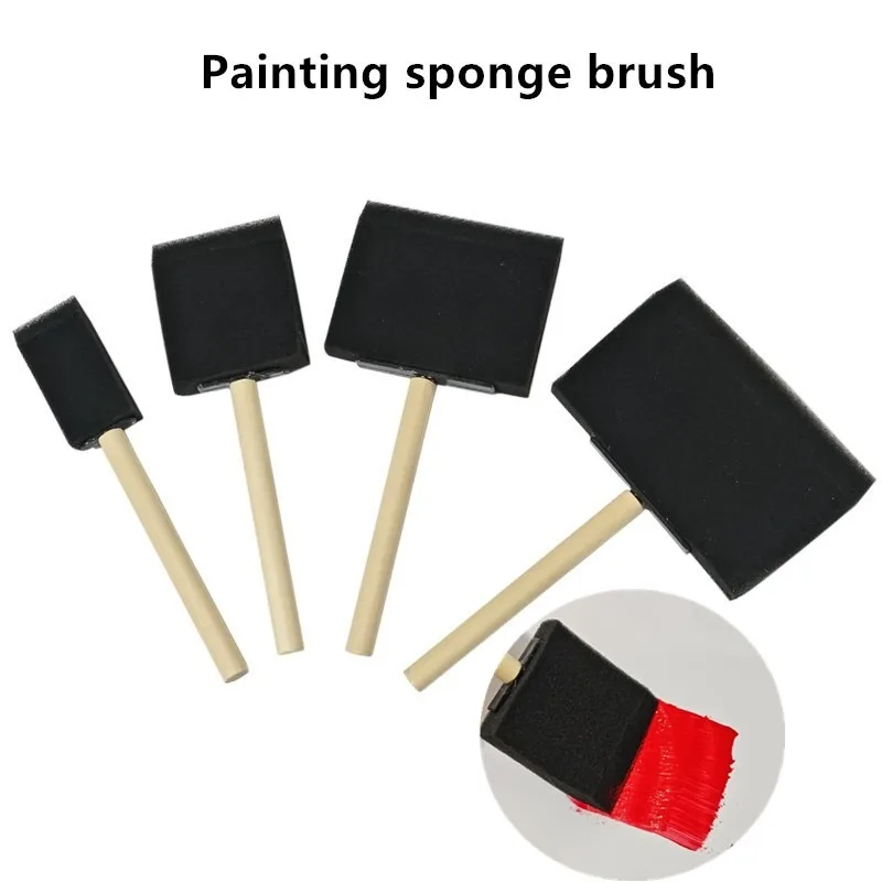 4pcs Wooden Handle Black Art Paint Sponge Brush Set Art Children Painting Graffiti Watercolor Oil Painting Effect Texture Brush