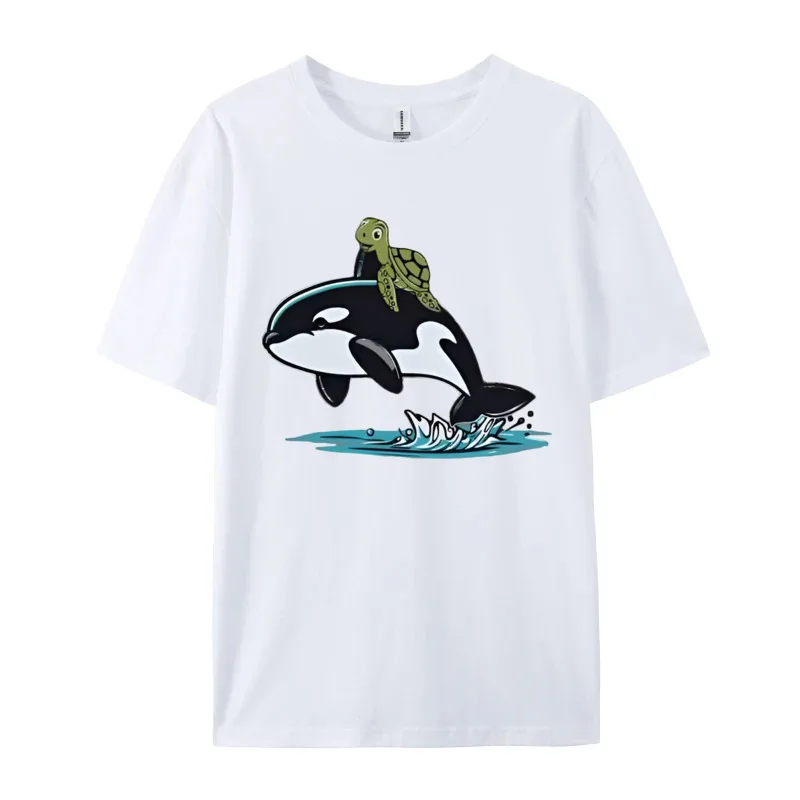 Simple T-shirt Turtle Riding Orca Costume Sea Animal Print Tees Men's T-Shirts Fashion Personalized T Shirt Men Tshirts