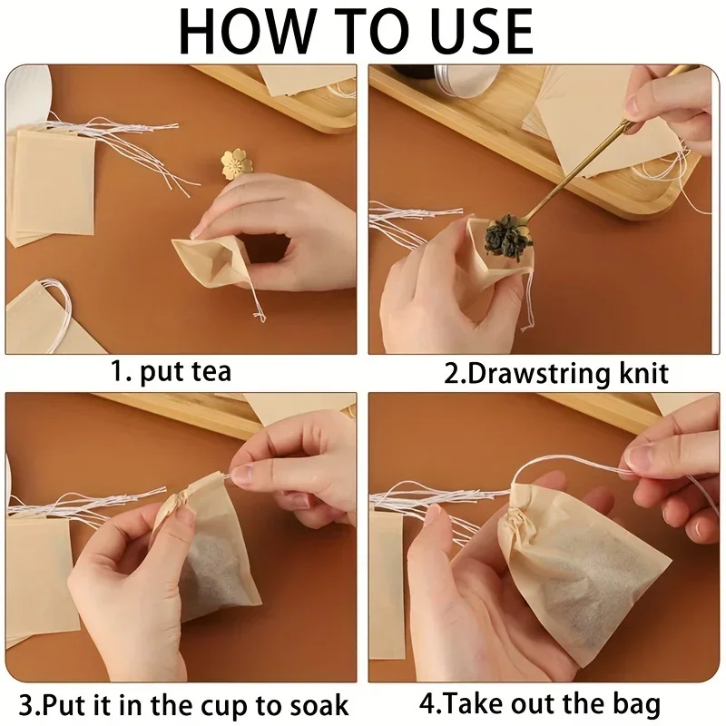 Teabags de papel descartáveis com String Heal Seal, biodegradável, sacos de filtro de chá, cordão vazio, especiarias, folhas soltas, chá em pó, lotes