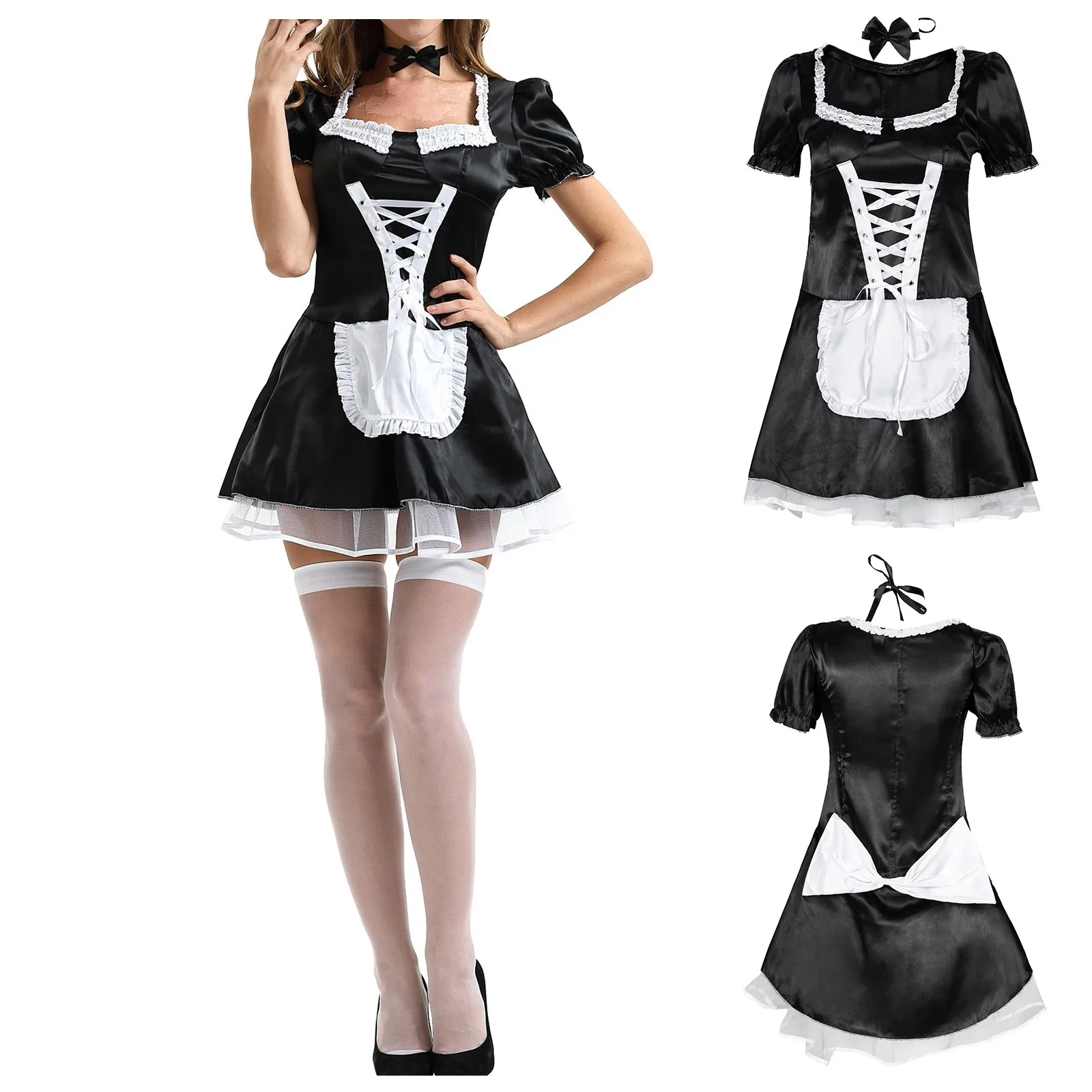 Halloween Oktoberfest Costume Cosplay Plus Size Sexy Adult Women's Low-Cut Neckline Dress up French Maid Uniform Servant Cosplay