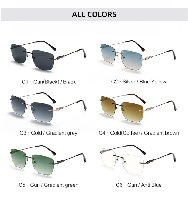 BEMORE Rimless Prescription Sunglasses Alloy Polarized UV400 Fishing Optical Lenses with Recipe for Men