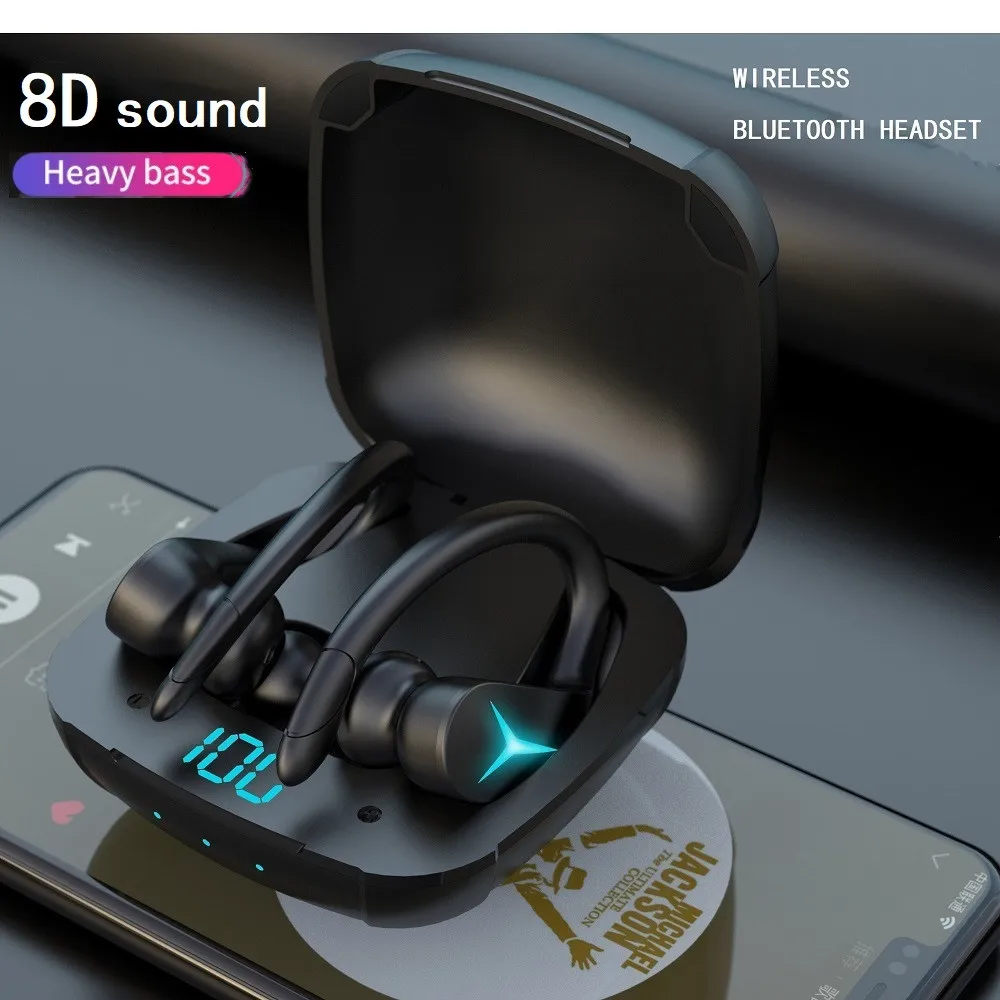 Sports Bluetooth 5.1 Earphone TWS Wireless Headphones with Mic IPX5 Waterproof Ear Hooks Headset LED Display HiFi Stereo Earbuds