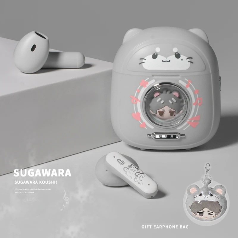 Sugawara Koushi Wireless in-ear Earphones Bluetooth 5.4 Cartoon Anime Character Noise Reduction Earbuds with Cute Earphone Bag