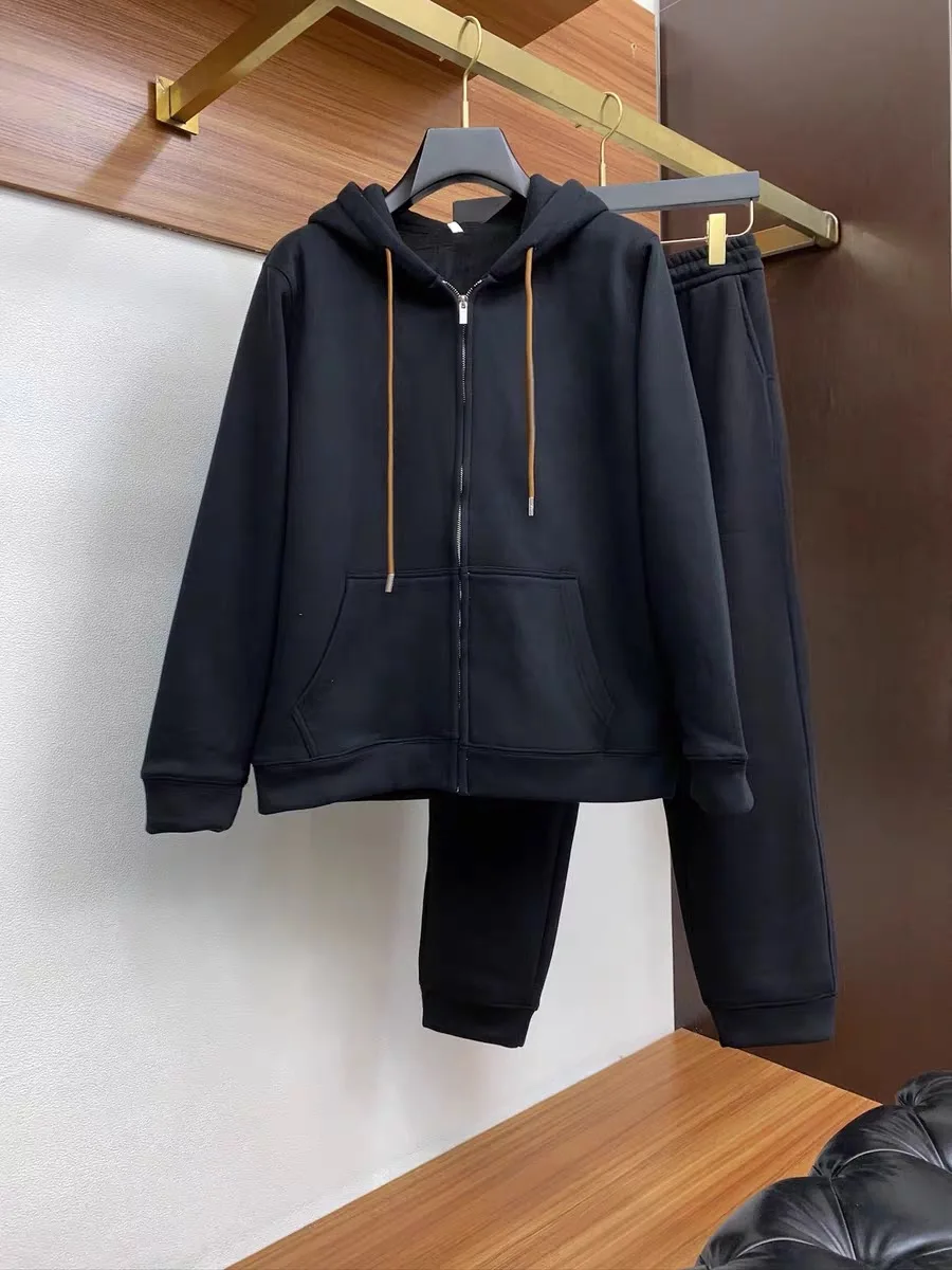 

Italian Sle Men's Hooded Thiened Fce Sweater Cardigan Casual Pants Set Autumn Winter High End Faion Youth Clothing