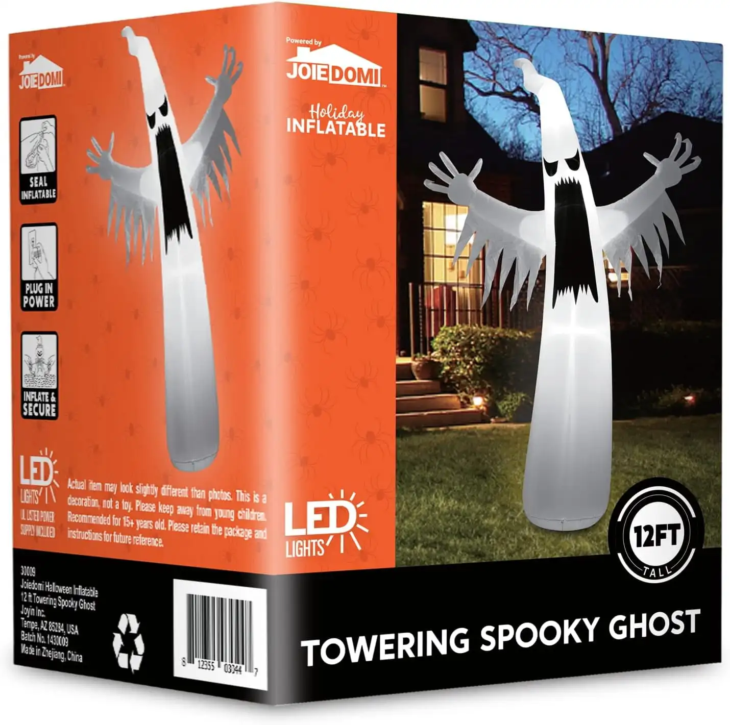 Joyfy 12ft Halloween Ghost نفخ الأشباح العملاقة القابلة للنفخ مع المدمج في LED لطائح ساحة الهالوين