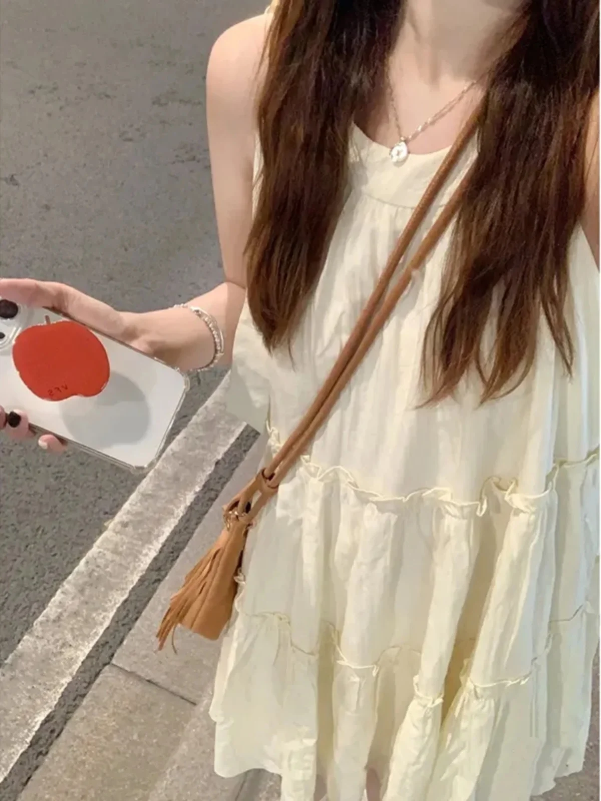 2024 Summer New Small Size Strapl Ne Hanging Beach Dr Women's Faion Fairy T Beach Skirt Korean Sle High Waist ...