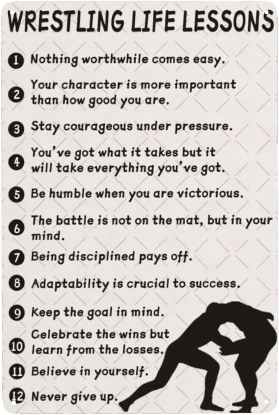 DZQUY Wrestling Life Lessons Stay Courageous Under Pressure Vintage Metal Tin Sign Inspirational Decor Poster Aluminum Signs