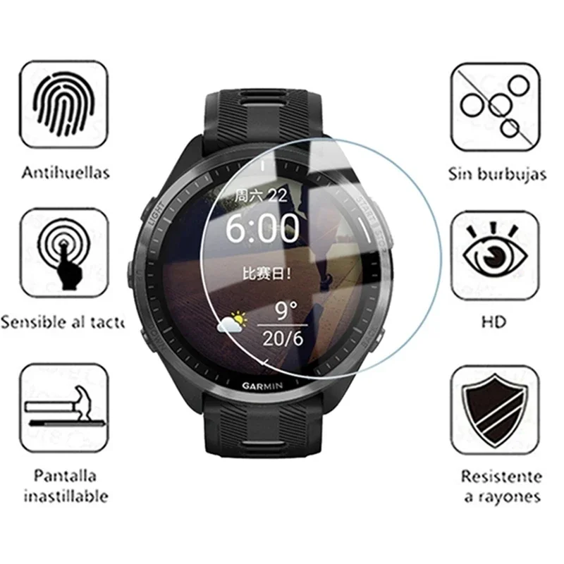 กระจกนิรภัยป้องกันหน้าจอสำหรับ Garmin Watch Forerunner 965 955 945 935 745 745 645 630 620 245เมตร235 158ฟิล์มกระจก45 55