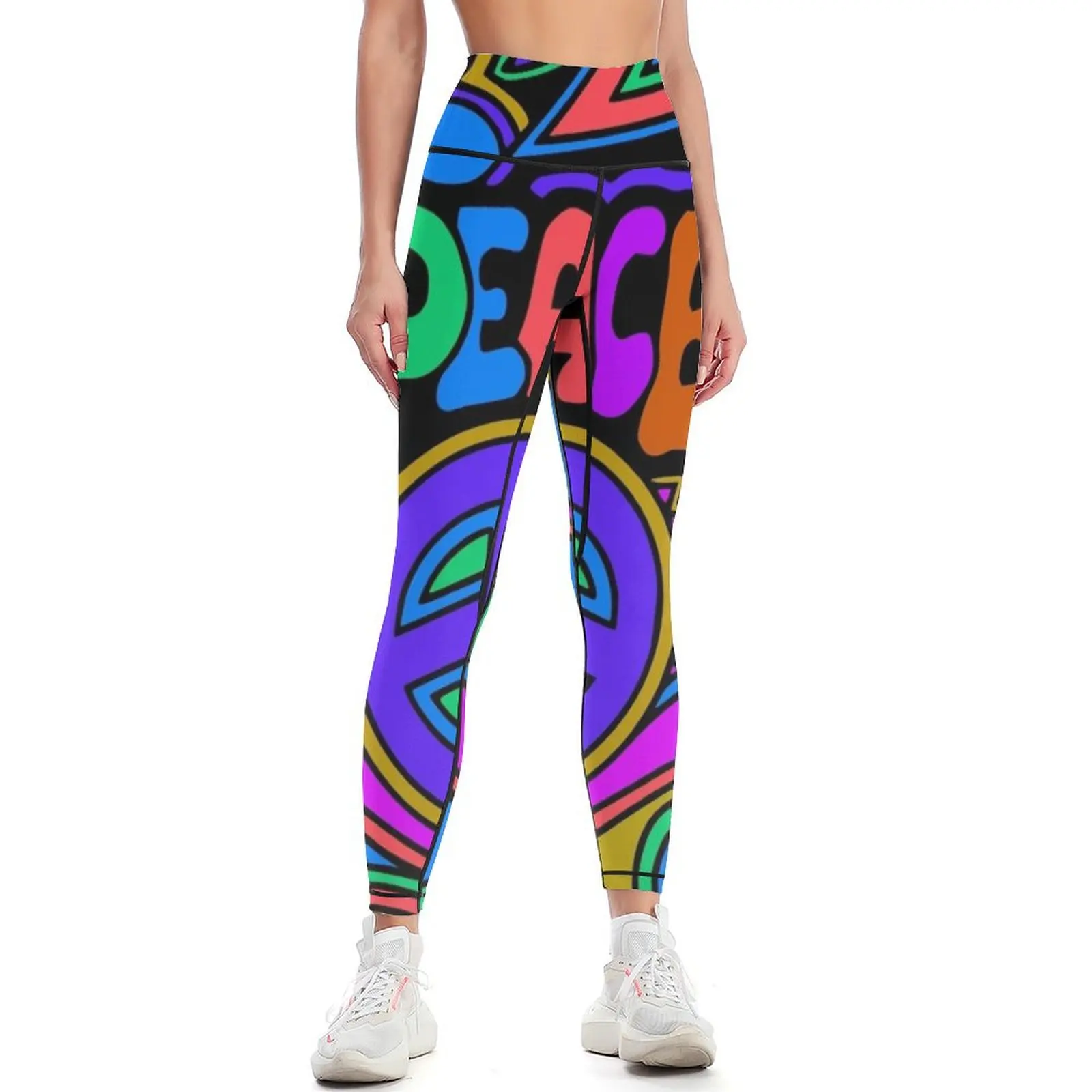 Peace and Love Flowers and Stars Hippie Design Leggings Women's fitness exercise clothing for Training pants Womens Leggings