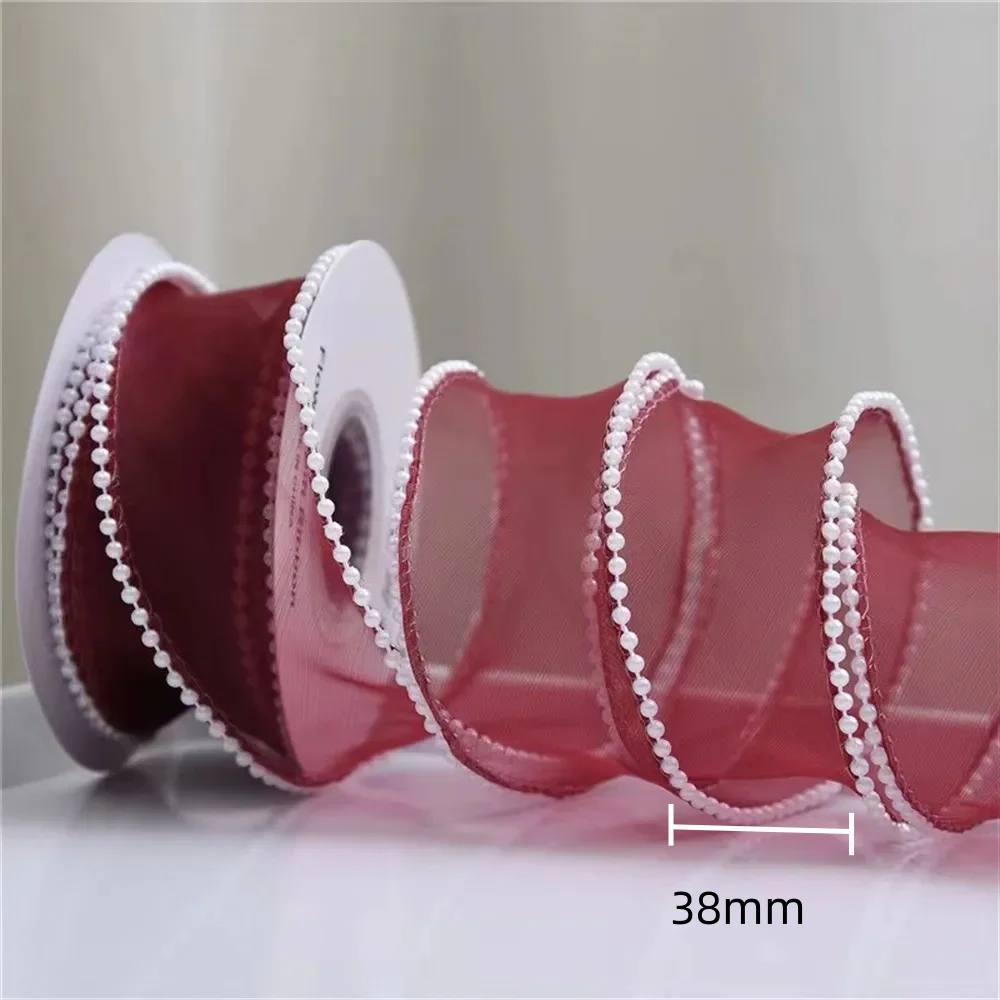 Organza Ribbon with Beads Wavy Edge Ribbon For Flower Bouquet Gifts Packaging Wedding Party Decoration Sewing Supplies DIY Craft