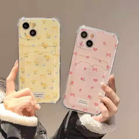 Korean Yellow Flowers Phone Case For OPPO Reno 12F 13F 13 8 7 6 Pro A18 A38 A58 A98 A78 A60 A3 A5 Pro A3X Card Slot Bag Cover