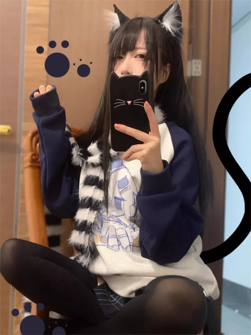 2025 New Japanese Summer Original Daily Printing Subculture Round Neck Shoulder Sleeves Velvet House Sweater Top For Women